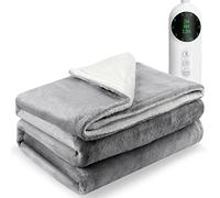 MAYHORY Heated Throw Electric Blanket, 160 X 130cm Flannel+Arctic Fleece Heated Blanket, 10 Heat & 3 Timer Level,Electric Throw for Sofa & Bed, Fast Heating Electric Overblanket,Machine Washable(Grey)