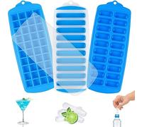 MAYHORY Ice Cube Tray with Lid,3 Pcs Silicone Ice Trays for Freezer with No-Spill Removable, Best for Freezer, Baby Food, Water, Whiskey, Cocktail & Other Drink (Blue)