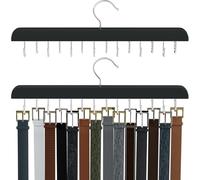 Mayhug 2 Pack Belt Hanger for Closet with 14 Hooks, Belt Organizer Closet Accessories, Belt Rack Sturdy Wood for Closet Max 42 Belts, Belt Hanger for Wardrobe Organizers and Storage(Black)
