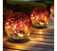Mayhug 2PCS Garden Solar Lights Cracked Glass Round Ball Light Outdoor Decor, Waterproof Decorative Warm LED for Landscape Walkway Backyard Patio Yard Lawn Pathway Garden Decoration(Red Light)