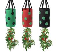 Mayhug 3 Pack Hanging Plant Grow Bags - Multi-Colour Vertical Planters with 12 Holes & Handles, Breathable Oxford Fabric Strawberry Tomato Grow Bags for Garden, Balcony, Indoor & Outdoor Planting