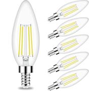 Mayhug 6pcs Dimmable E12 LED Candelabra Bulbs 6W (60W Equivalent) - 5000K Daylight Chandelier Bulb 600LM Type B Edison Filament Candle Bulbs,C35 B11 Clear Glass Chandelier Ceiling