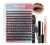 MayHug Cluster Lashes Kit 144 Pcs, 3D Lash Clusters 8-18/D Curl Wispy Lash Clusters with 10ml Bond and Seal Waterproof, 5ml Lash Remover, Lash Tweezers Eyelash Extensions Kit at Home (Prism Kit)