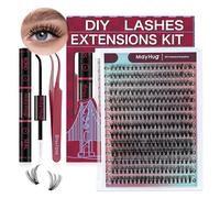 Mayhug Eyelash Extensions Set, 30D Lash Extension Set, 9-16 mm Cluster Lashes, 280 Pieces, D Curl, Individual Eyelashes, Natural DIY Lash Extension Set for Beginners (30D-9-16 Mix Kit)