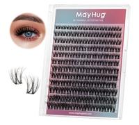 MayHug Fluffy Volume Cluster Lashes 8-18mm 3D Individual Eyelashes 144Pcs Russian D Curl DIY Lash Extensions at Home (Prism)