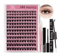 Mayhug Good Volume 3D Eyelash Extension Set, 144Pcs False Eyelashes Set 10-18mm D Bend Eyelash Pack with Eyelash Glue and Applicator (Luxury Set)