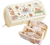 Mayhug Quirky Print Large Capacity Multilayer Pencil Case Funny Cute, Capybara Multi-Layer Print with Large Capacity, Fun, Adorable and Quirky(Beige)