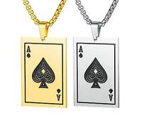 MayiaHey Ace Poker Pendant Necklace for Men, Silver Stainless Steel Ace Spade Pendant Necklace