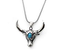 MayiaHey Bull Head Pendant, Turquoise Bull Head Necklace for Men, Norse Viking Bull Necklace Bull Jewelry, Stainless Steel, no