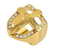 MayiaHey Crusader Cross Shield Ring, Sword Cross Shield Ring for Men, Punk Knight Shield Cross Ring Bling Cross Shield Jewelry, Vintage Armor Shield Ring Gold Cross Religious Amulet Ring for mens