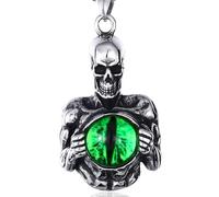 MayiaHey Devil Eye Demon Skull Pendant, Gothic Skull Green Evil Eye Necklace for Men, Punk Skull Eye of Hell Necklace Devil Skull Dragon Eye Jewelry, Vintage Skull Evil Eye Pendant Necklace for mens