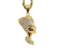 MayiaHey Egypt Queen Pendant, Iced Out Nefertiti Necklace for Men, Rhinestone Nefertiti Necklace Gold Nefertiti Portrait Jewelry, Hip Hop Egyptian Queen Nefertiti Pendant Necklace for mens, Stainless