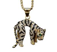 MayiaHey Iced Out Tiger Animal Pendant, Gold Bling Tiger Necklace for Men, Sparkling Tiger Necklace Hip Hop Tiger King Jewelry, Green Eyes Tiger Necklace Rock Tiger Animal Pendant Necklace for Boys