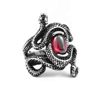 MayiaHey Ouroboros Snake Ring, Red Stone Snake Ring for Men, Coiled Serpent Ring Punk Ouroboros Serpent Jewelry, Gothic Coiled Snake Ring Viking Serpent Ring Hip Hop Snake Animal Ring for Boys, Metal