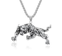 MayiaHey Silver Roaring Tiger Pendant, Punk Tiger King Necklace for Men, Gothic Tiger Animal Necklace Rock Tiger Charm Jewelry, Rapper Tiger Necklace Vintage Tiger Animal Pendant Necklace for mens