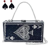 MAYIFDO Diamond Sliver Crystal Evening Bag Rhinestone Bling Money Purses Poker Card Handbags Clutch For Party., Ace of Spades