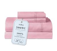 Mayil Manor 100% Natural Cotton Sheets Queen Size Bed Set | 500 TC Single-Ply Sateen Weave | Soft, Breathable, Hypoallergenic Solid 4-Piece Bedding with Deep Pocket Fitted, Flat, Pillowcase | Blush