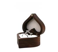 MAYINGLON Ring For Wedding Ceremony Jewelry Box Storage Proposal Wedding 1PCS Engraving Custom Love Heart Shaped Walnut Wood Ring Box(7 * 6 * 4cm) Ring Boxes For Jewellery(Type-L)