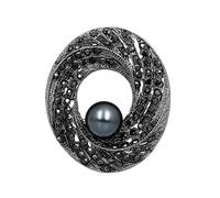 MAYIYAHO Black Rhinestones Oval Shape Art Deco Brooches with A Simulated Pearl