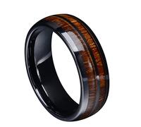 MAYIYAHO Black Tungsten Carbide Rings Inlay Hawaiian Koa Wood Abalone Shell Men's Engagement Wedding Bands