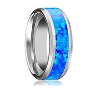 MAYIYAHO Fashion 8mm Men Luxury Blue Opal Inlay Stainless Steel Ring Men's Engagement Wedding Band Jewelry Size 6-13 Drop shipping