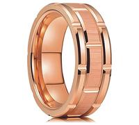 MAYIYAHO Fashion 8MM Rose Gold Color Tungsten Wedding Men Stainless Steel Ring Double Groove Brick Pattern Brushed Rings Men Wedding Band