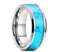 MAYIYAHO Fashion Men Silver Color Tungsten Wedding Ring Blue Turquoise Stone Inlaid Polished Flat Ring For Men Wedding Band Jewelry