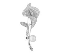 MAYIYAHO Full Rhinestone Lily Brooches For Women 2-color Pearl Lily Flower Weddings Party Casual Brooch Pins Gifts