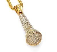 MAYIYAHO Full Rhinestone Microphone Necklace Star Jewelry Hip Hop Statement DJ Gifts for Men Women Golden Alloy Long Chain Anniversary
