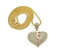 MAYIYAHO Ice Out Bling Solid Broken Heart Pendants MenWomen Metal Charms Jewelry Gifts Rhinestone Necklace Hip Hop Chains