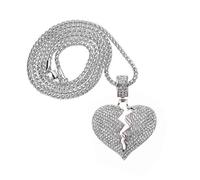 MAYIYAHO Ice Out Bling Solid Broken Heart Pendants MenWomen Metal Charms Jewelry Gifts Rhinestone Necklace Hip Hop Chains