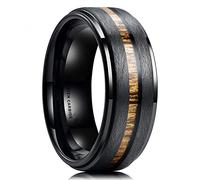 MAYIYAHO Luxury 8mm Men's Black Tungsten Carbide Ring Hawaiian Koa Wood Inlay Matte Brushed Finish Men's Promise Ring Men Wedding Band