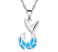 MAYIYAHO Luxury Silver color Blue Opal Choker Pendant Necklace Women Cute Fish Tail and Fish Hook Necklaces Creative Chain Jewelry