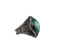MAYIYAHO Punk Muslim Jewelry Turkish Handmade Silver Color Men Rings Vintage Carved Eagle Pattern Dark Green Zircon Stone Rings