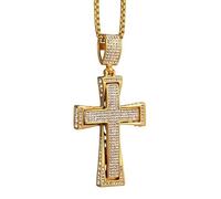 MAYIYAHO Punk Style Statement Big Cross Pendant Necklace Women Men Hip Hop Jewelry Fashion Bling Rhinestone Gold Color Link Chain