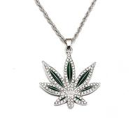MAYIYAHO Rhinestone Weed Pendant Necklace Men Maple Leaf Hemp Necklaces Punk Hiphop Gold Color Chains for Boys Male Steampunk Jewelry