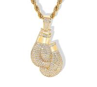 MAYIYAHO Shiny Ice Out Cubic Zirconia Boxing Gloves Pendant Necklace for Men Women Hip Hop Rap Rock Party Jewelry