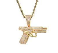 MAYIYAHO Small Rhinestone Pistol Gun Pendant Necklace Luxury Cubic Zircon Men Bling Punk Jewelry Golden Silver Rope Chain
