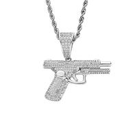 MAYIYAHO Small Rhinestone Pistol Gun Pendant Necklace Luxury Cubic Zircon Men Bling Punk Jewelry Golden Silver Rope Chain