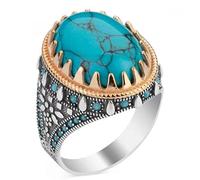 MAYIYAHO Turkey Handmade Big Turquoise Stone Rings for Men Women Retro Green Zircon Punk Religion Rings Islam Muslim Jewelry