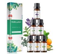 MAYJAM Essential Oils Gift Set, Pure Essential Oil Set for Diffuser for Home, Aromatherapy, Humidifier, DIY, Eucalyptus, Lavender, Sweet Orange, Lemongrass, Peppermint, Tea Tree, 6 x 10ml