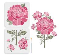 MAYJOY 2pcs Peony Flower Stencil Set 30×30cm Large Reusable Painting Template Spring Floral Botanical Design for Wood Walls Canvas Furniture Art Crafts