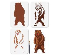 MAYJOY 3PCS Bear Stencil Set, 21×29.7cm Reusable Wildlife Painting Templates (Layering Bears, Claw Marks) for Wood, Canvas & Wall Art - Includes Brush