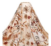 MAYJOYDIY 0.9 m Sienna Flower Branch Embroidered Lace Fabric 105~164cm Floral Leaf Mesh Lace Trim Wedding Dress Tulle Fabric for Dress Curtain Table Cloth DIY Craft Embellishments
