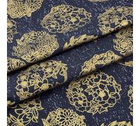 MAYJOYDIY 1×1.5 m Japanese Cotton Fabric Flowered Crane Quilting Fabrics Gold Thread Cotton Cloth Bronzing Design for Sewing Clothing Bag Tablecloth Sofa Pillow Decor, Dark Blue