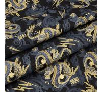 MAYJOYDIY 1×1.5 m Japanese Cotton Fabric Oriental Dragon Quilting Fabrics Gold Thread Cotton Cloth Bronzing Design for Sewing Clothing Bag Tablecloth Sofa Pillow Decor, Black