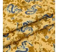 MAYJOYDIY 1×1.5 m Japanese Cotton Fabric Oriental Dragon Quilting Fabrics Gold Thread Cotton Cloth Bronzing Design for Sewing Clothing Bag Tablecloth Sofa Pillow Decor, Gold