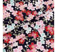 MAYJOYDIY 1.1 Yards x 58.3 Inch Black Japanese Cotton Fabric, Japanese Sakura Floral Printed Fabrics, Cherry Blossom Cotton DIY Cloth for Clothing Bag Tablecloth Sofa Pillow Sewing