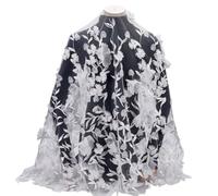 MAYJOYDIY 1.6m White Large 3D Flower Mesh Lace Fabric 118cm Flower Leaves Embroidery Tulle Sewing Lace Trim Fabrics for DIY Crafts Wedding Party Sewing Dresses Decor