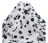 MAYJOYDIY 1.8m Black Flocking Flowers White Mesh Lace Fabric 160~172cm Lightweight Tulle Vintage Roses Lace Trim Fabric for Wedding Tutu Dress Decor DIY Craft Accessories